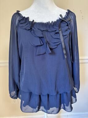 Forever 21 Navy Blue Chiffon Ruffle Blouse Size M